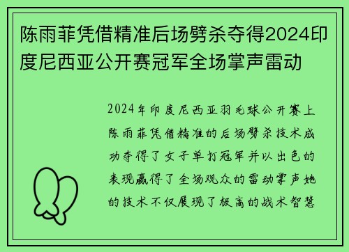 陈雨菲凭借精准后场劈杀夺得2024印度尼西亚公开赛冠军全场掌声雷动 陈雨菲凭借精准后场劈杀夺得2024印度尼西亚公开赛冠军全场掌声雷动
