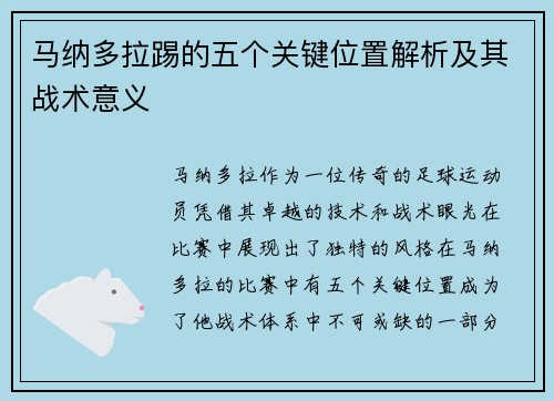 马纳多拉踢的五个关键位置解析及其战术意义