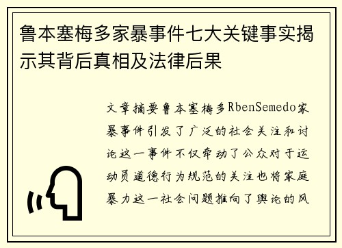 鲁本塞梅多家暴事件七大关键事实揭示其背后真相及法律后果